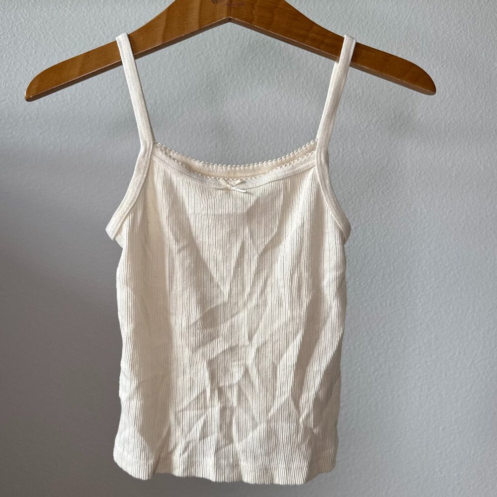 Brandy Melville Ribbed Bow Tank Top • Dainty • EU Made • 100% Cotton • Ivory